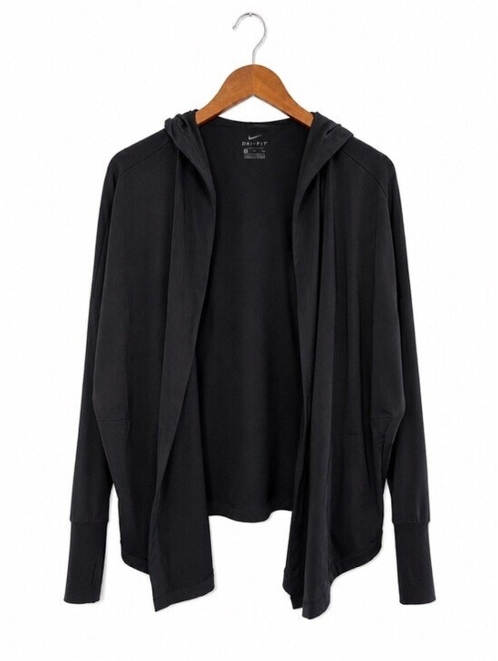 Nike Dri-FIT Hooded Open Front Cardigan Wrap Black Athletic Jacket Women's XL